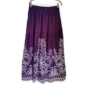 Laffaire Boho Embroidered Tiered Maxi Skirt  Elegant Floral Hem